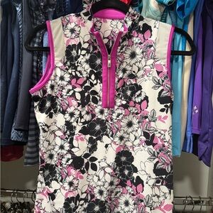 Tail Floral Short Sleeve Top - Pink and Black
